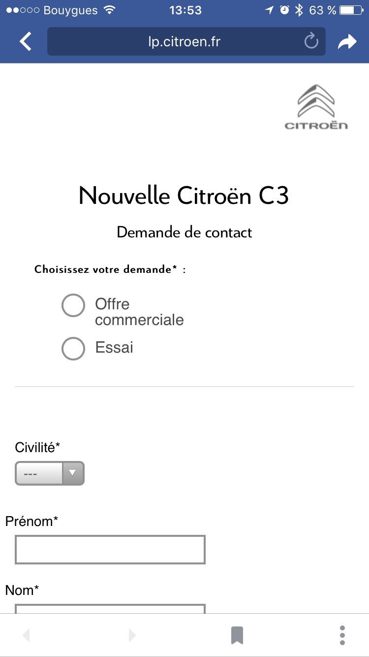 facebook canvas c3 formulaire essai